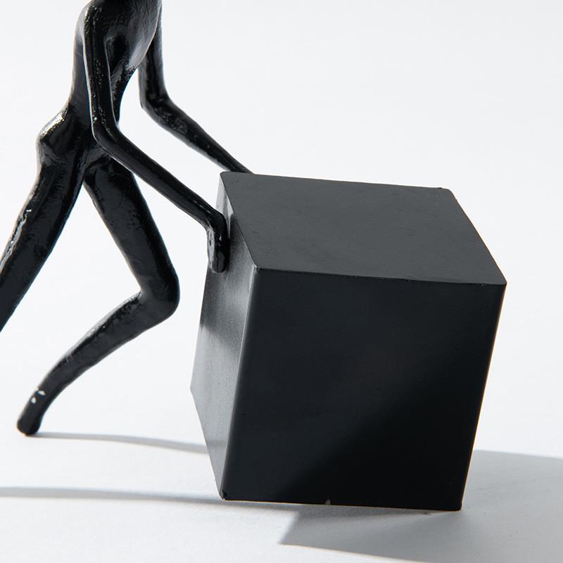 Black Cast Iron, Metal Figure Sculptures, Abstract Geometric Block Figures, Desktop Figurines, Living Room Decorative Ornaments