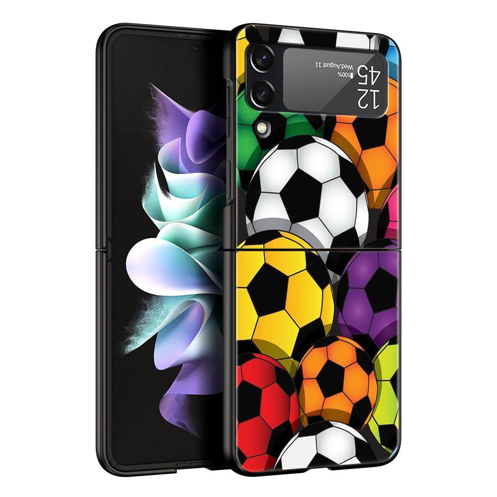 Phone Case for Samsung Galaxy Z Flip 3 4 5 Folding Mobile Shell Hard PC Fundas Black Protect Cover Soccer Ball Football Field