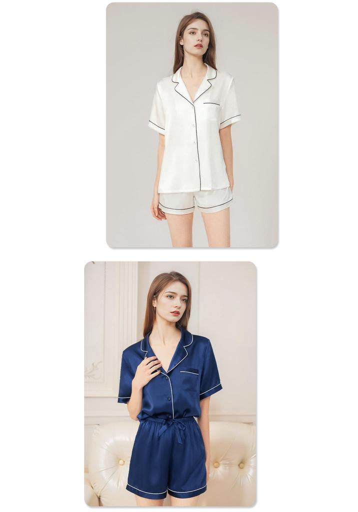 Women's Summer Silk Pajama Set: 100% Mulberry Silk Short Sleeve Luxury Home Wear