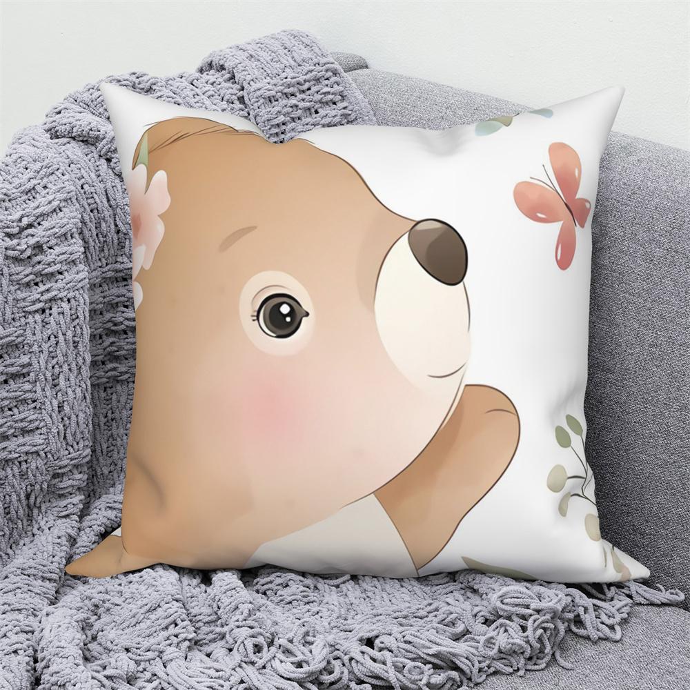 Juste De Coussin Blanche Avec Imprimé Animal De Dessin Animé Mignon, Taie D'oreiller Décorative Pour Canapé