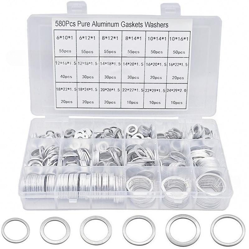 450Pcs Aluminum Washer Kit M6-M24 High Temperature Resistant Round Sealing Gasket Set