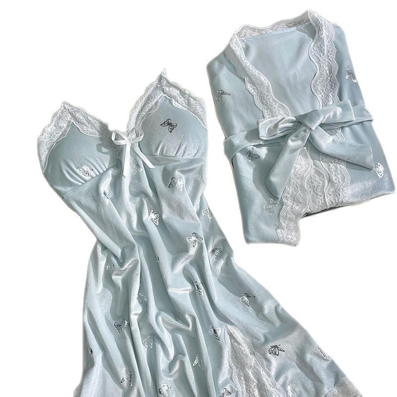 2025 Sexy Schmetterling-Camisole-Nachthemd mit Brustpolstern - Gold-Samt-Stil