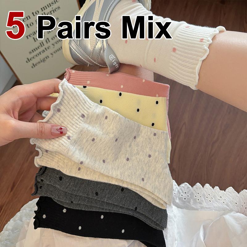 

5/10 пар женских носков средней длины с волнистым краем и круглыми точками, летние тонкие, впитывающие пот, дышащие, длинные носки в балетном стиле One Size