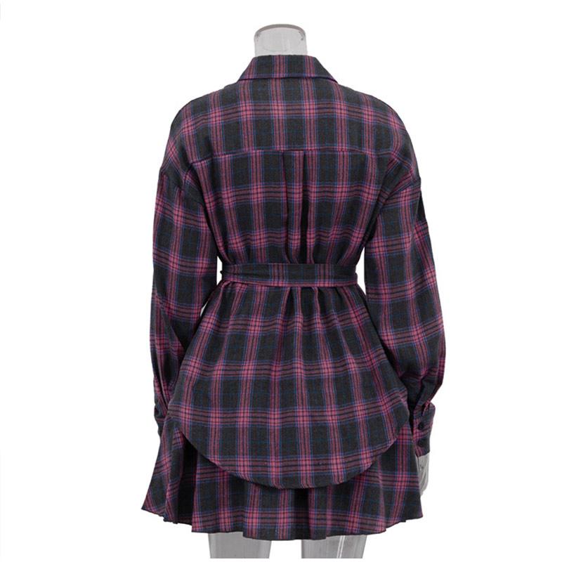 Loose Plaid Long Sleeve Shirt and Half Skirt Set Women's Versatile Turn-down Collar Wide Waist Belt 2025 Spring New