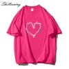 Shellsuning Loose O Neck Cotton Printed Shirts Women Summer Kawaii Heart Graphic Tees Female Casual Short Sleeve Base Black Tops