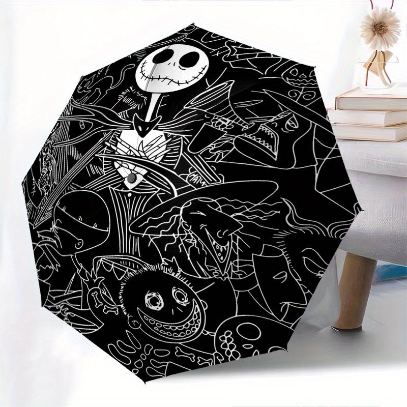 Jack Skellington,Halloween Town Automatic Umbrella   Tri fold Portable Umbrella, Best Holiday Gift for Men and Women, Durable Iron Frame, Pl