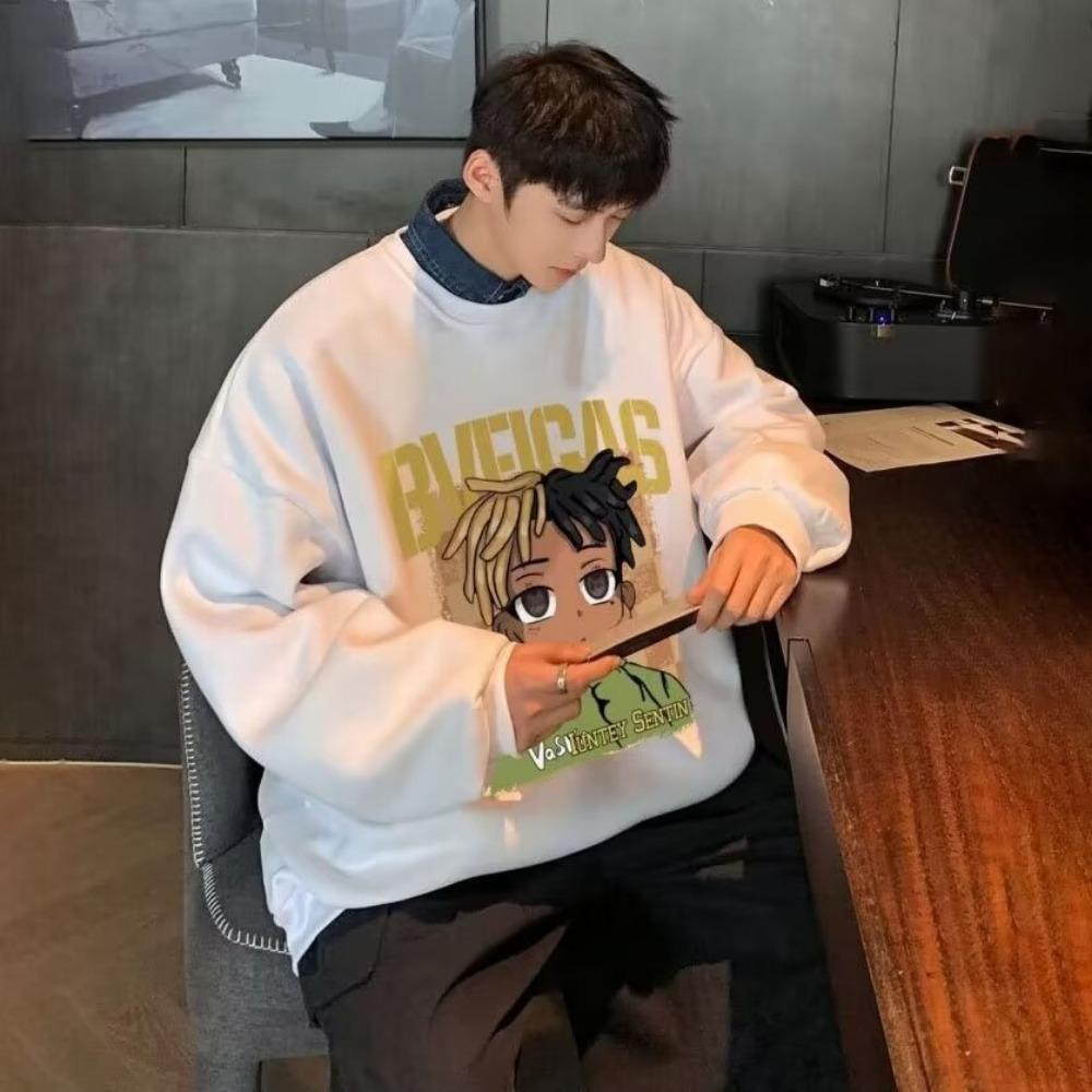 Sweater men's crew neck print cartoon loose trend versatile hip hop, Hong Kong style boys autumn clothes tide