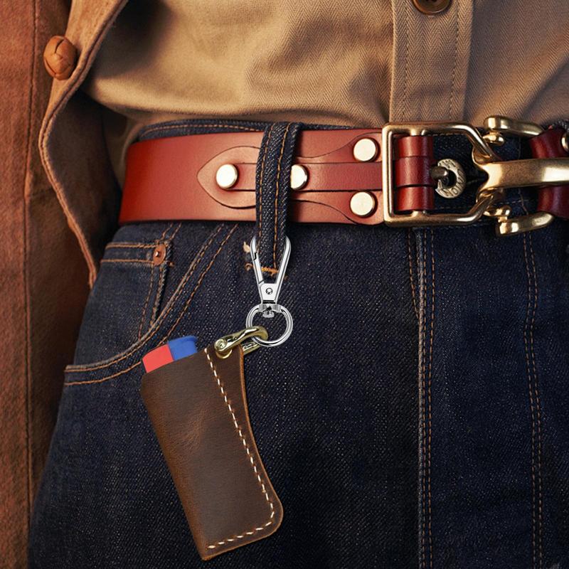 Genuine Cowhide Leather Lighters Case Holder For Cricket Lighters Sleeve Cover Leather Case With Metal Shackles