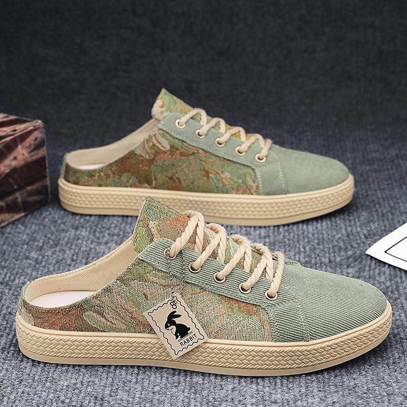 Fashion Men's Canvas Slippers Half Slippers 2025 Summer New Outdoor Anti-slip Breathable Fashion Male Casual Slippers Party Sandals