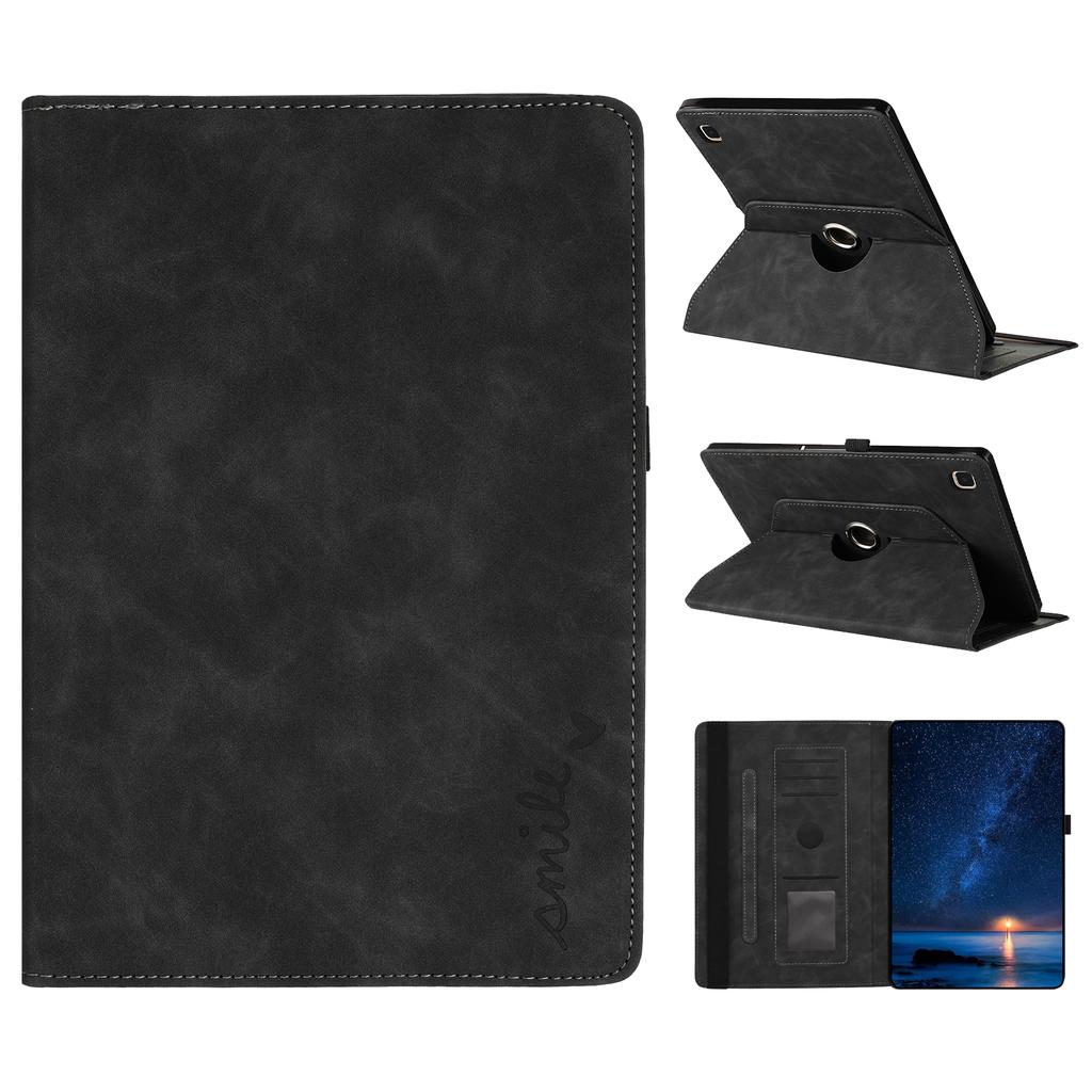 For Samsung Galaxy Tab A7 10.4 (2020) Case Rotating Stand Card Holder Smile Imprinted Microfiber Leather Tablet Cover