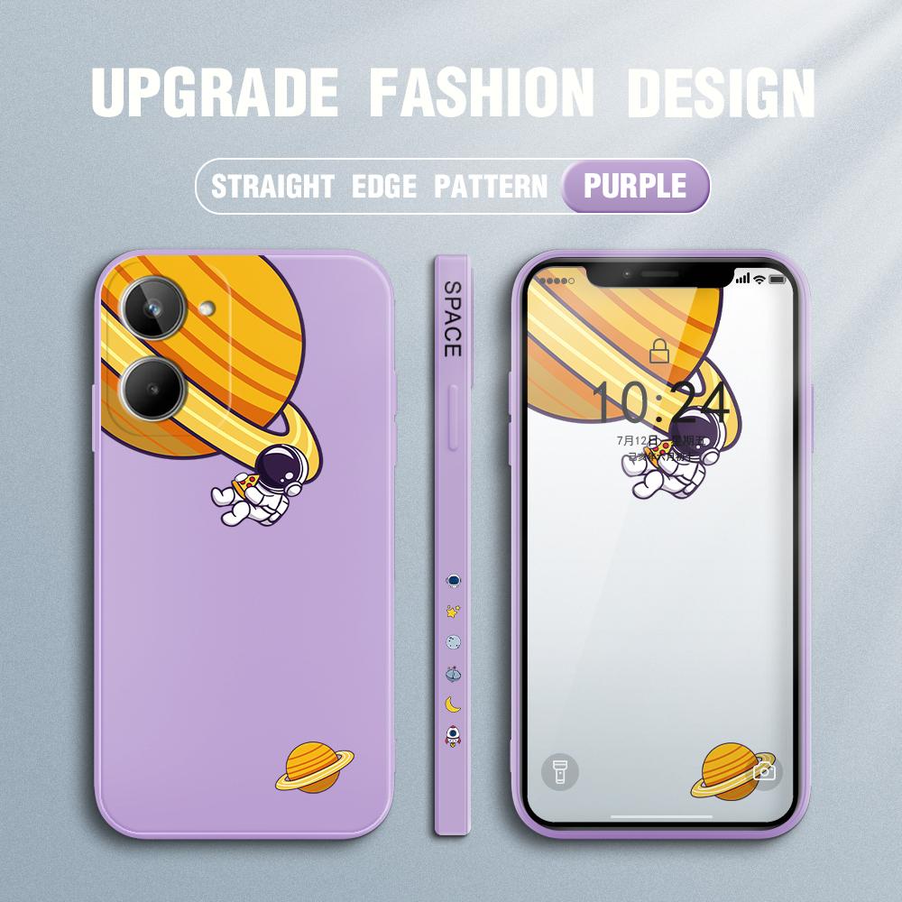 Cartoon Planet Astronaut Handyhülle für iPhone 15 14 13 12 11 Samsung Galaxy S23 S22 A52 A52S Weiche Vollschutz quadratische Flüssigsilikonhülle