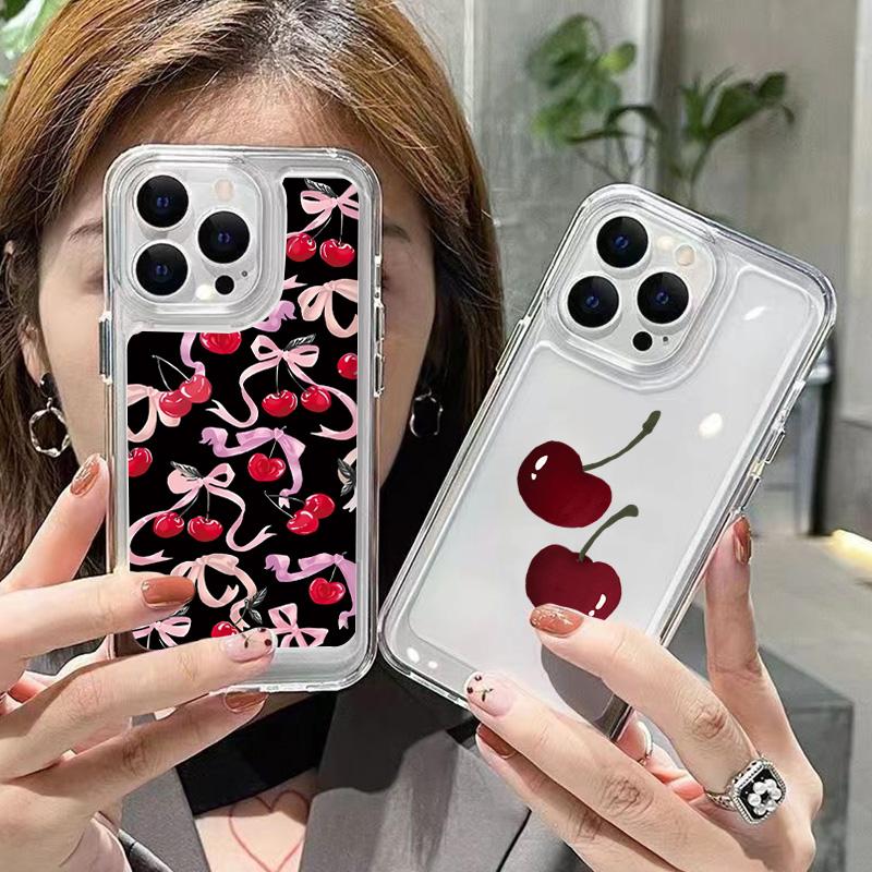 Full Screen Red Cherry Phone Case For IPhone 16 15 14 13 12 11 Pro Max X XR XS 7 8 Plus SE For IPhone 16 15 14 Plus Case Funda
