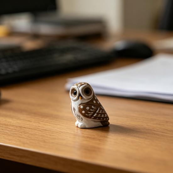 Hand-Carved Owl Figurine, Small Forest Bird Sculpture, Wooden Wildlife Animal Statue for Desk, Home Decor, Gift for Bird Lovers