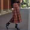Demana Retro Plaid Elastic Waist Pleated Midi Skirt