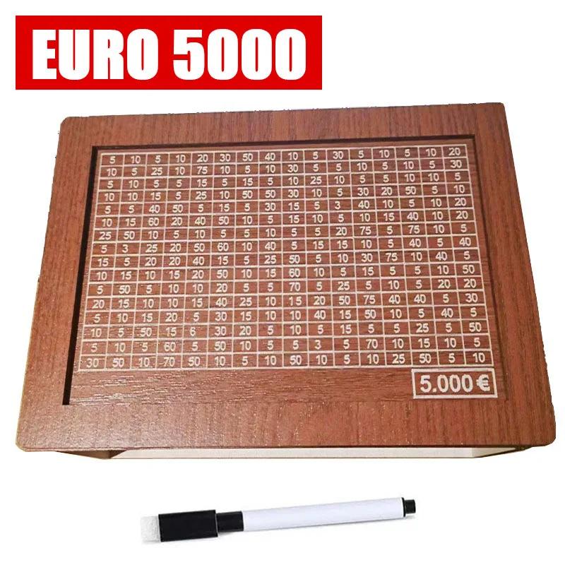 Euro Dollar Saving Money Box Handmade Wooden Cash Vault Piggy Bank with Money Goals Numbers for Kids Adults Gifts