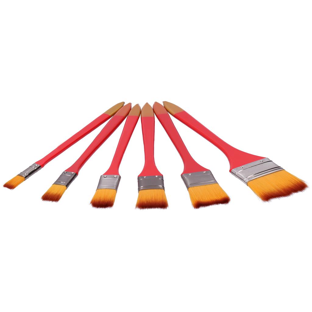 6Pcs Flat Brushes Nylon Hair Oil Acrylic Special Painting Professional Tools Red