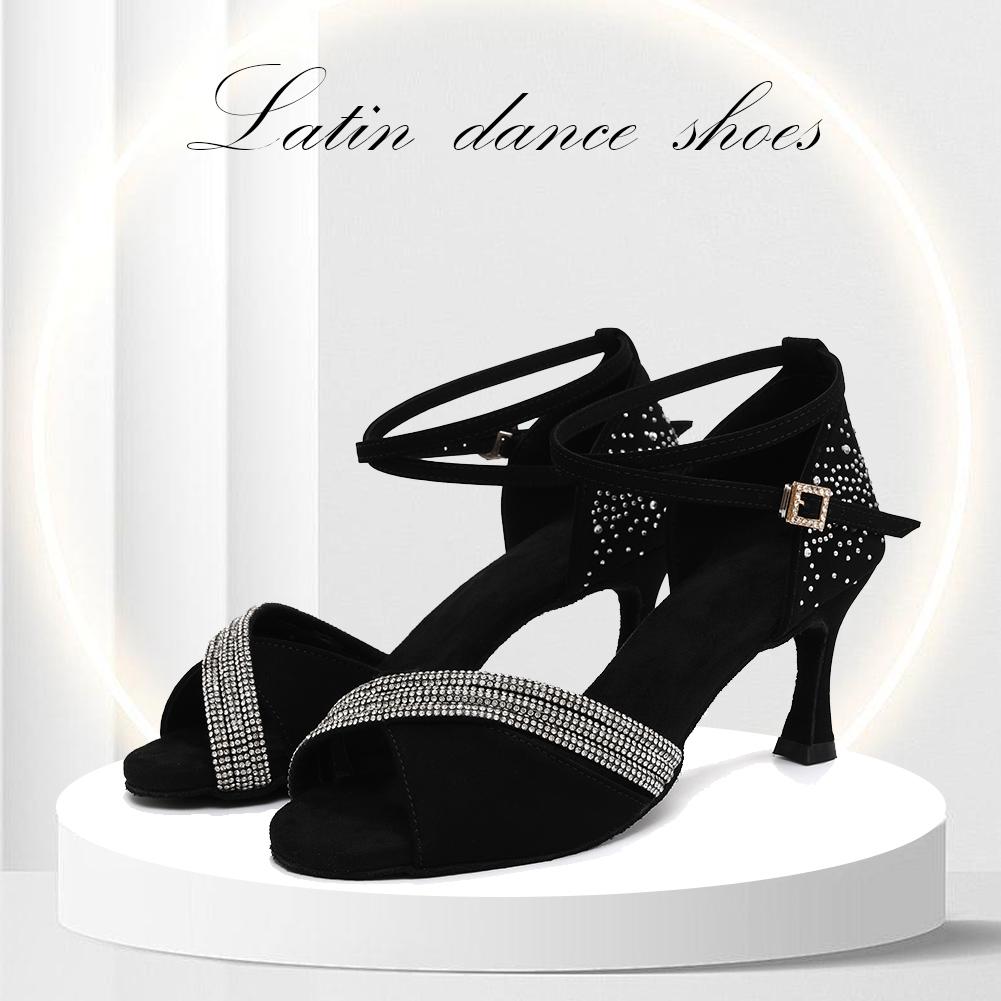 New Diamond Faced Women's Latin Dance Shoes Fashion Wedding Ball Soft Bottom Salsa Ruma Dance Heel Height 7CM