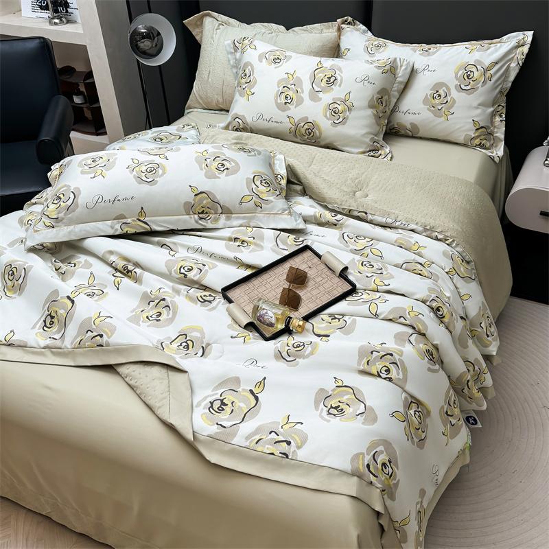 

Летнее одеяло с розовым цветочным узором, цветочный дизайн, легкое, дышащее постельное белье из ледяного шелка, гламурный стиль для спальни и гостевой комнаты 150x200cm Only Quilt