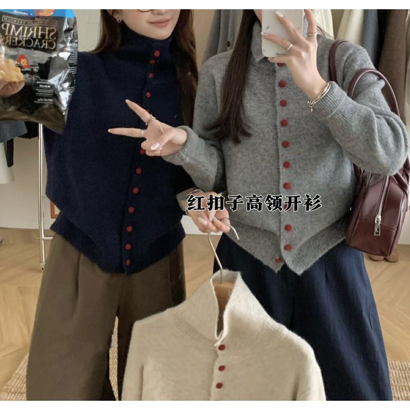 Womens Oversized Knit Cardigan Sweater High Neck Loose Fit Winter 2026 Colorblock Button Front Casual Chic