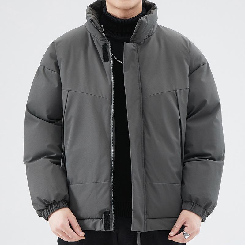 Vielseitige Herren Winter Stehkragen Baumwolljacke – Locker, Trendy, Einfarbig, Verdickt für Wärme