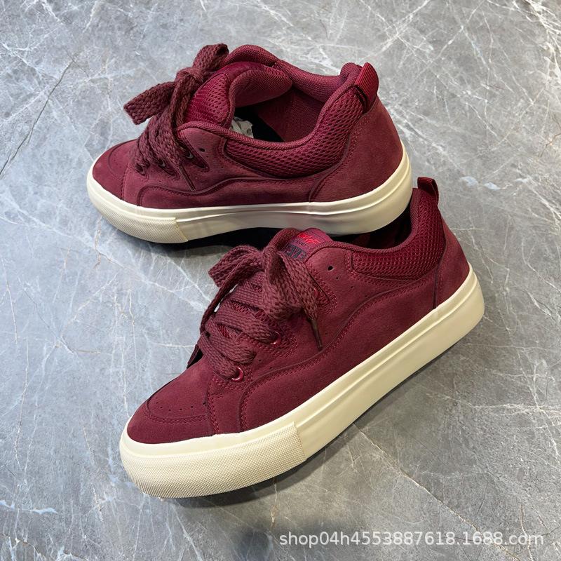 Men's Shoes Trendy Low-top Ins Burgundy Casual Board Shoes Trendy Student Trend Versatile Men's New Models