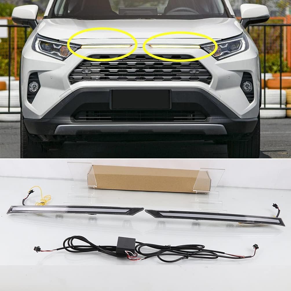 

DRL Fog Lamp For 2019-2025 TOYOTA RAV4 LED Grill Hood Turn Signal Yellow Bonnet Lamp Engine Cover Lights Daytime Running Lights Amber LED Daylight 19-23 RAV4 grille light
