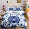 Blue Floral Mosaic Pattern Bedding Duvet Cover Set Duvet Cover Pillowcases (1*Duvet Cover 2*Pillowcases, Without Duvet Insert)