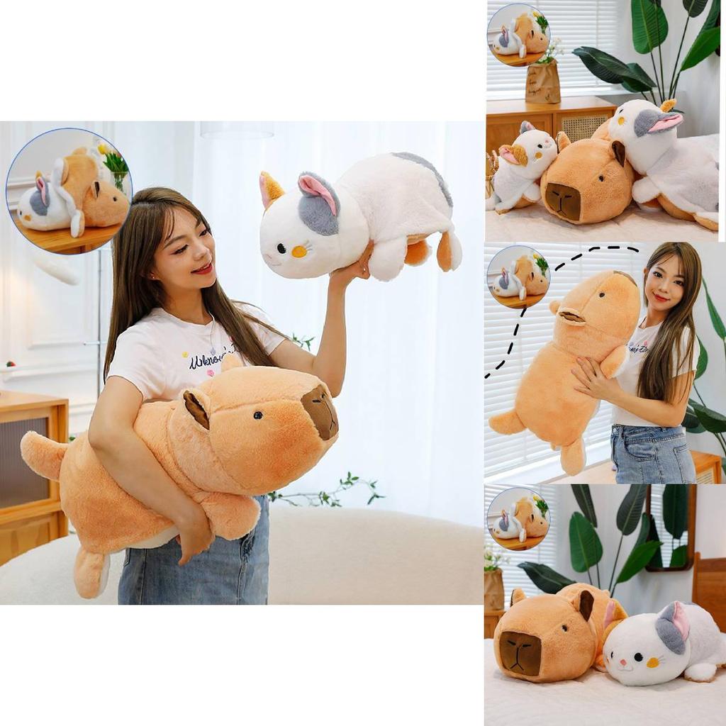Adorable Brown Capybara Plush Toy Transforming Cat Doll Soft Stuffed Animal Gift