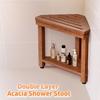 Zweistöckiger Holz-Badezimmer-Duschhocker & Ablageregal: Dreieck-Design für Toilettenartikel