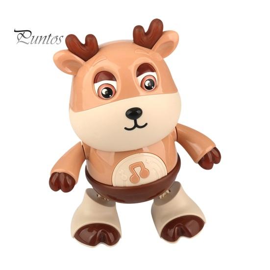 Kids Electric Deer Toy with LED Light Music Singing Dancing Cartoon Elk Toy Toddlers Interactive Educational Movable Eyes Animal Musical Toy