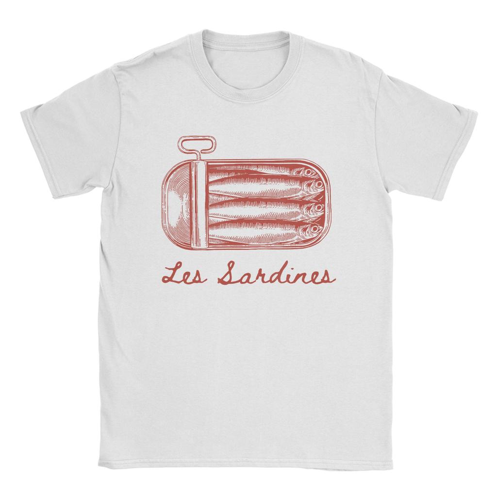 Les Sardines FisherUnisex Aesthetic Coastal Sardine Tinned Fish Pure Cotton T-Shirt For Unisex Summer Vintage T-Shirts O Neck Shirt