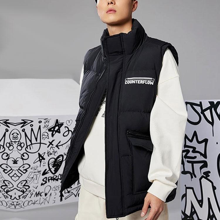 Lining Letter Stand Collar Down Jacket Unisex Outerwear Black AMRS095-1