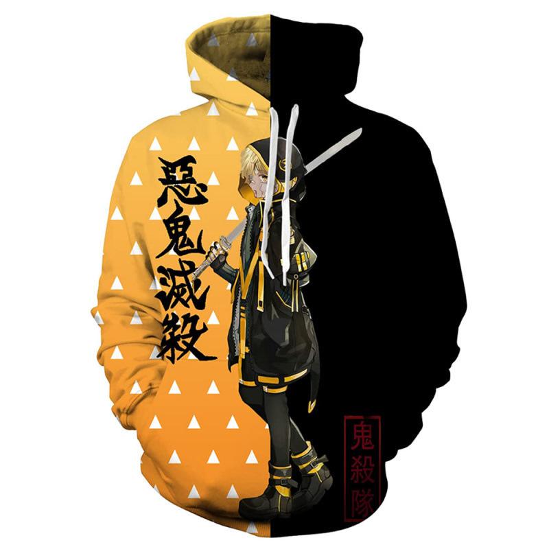 Cross Border Spot Japanese Anime Ghost Slayer Blade 3D Printed Hoodie for Men in Europe and America with Hat Loose Fit Pullover 3D Digital