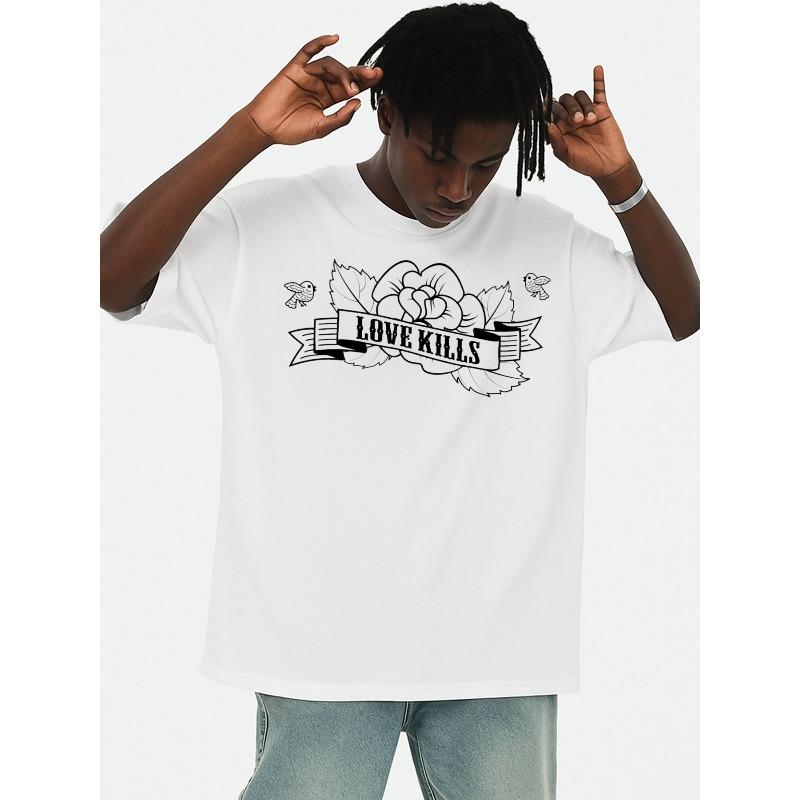 

Мужская забавная футболка с графическим принтом Любовь убивает - Ретро винтажная футболка с надписью Love Kills - Легкая повседневная футболка для повседневных образов S белый