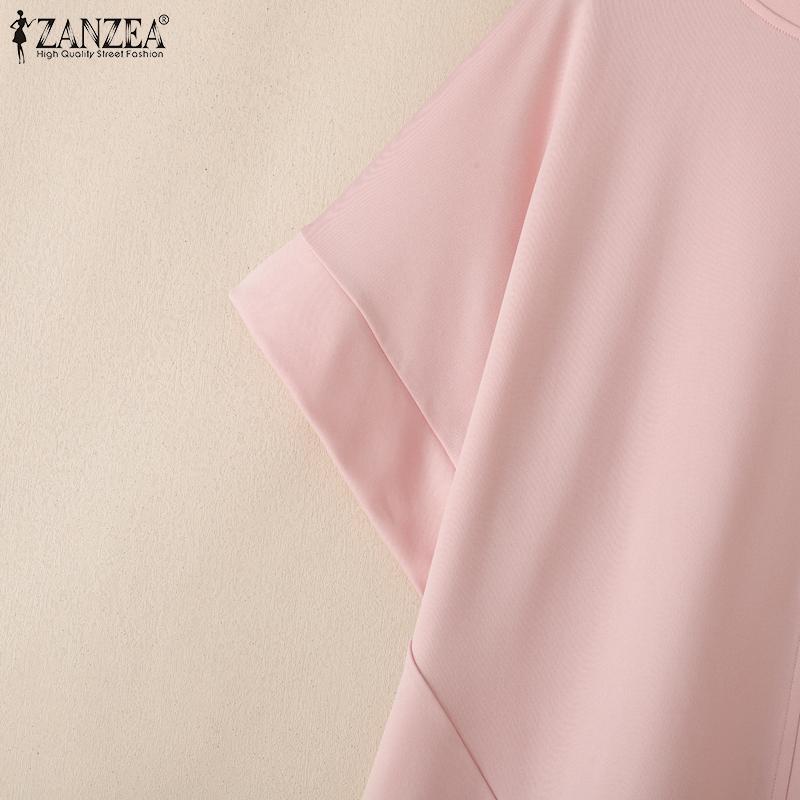ZANZEA Magliette casual da donna a manica corta e mezza manica a girocollo tinta unita