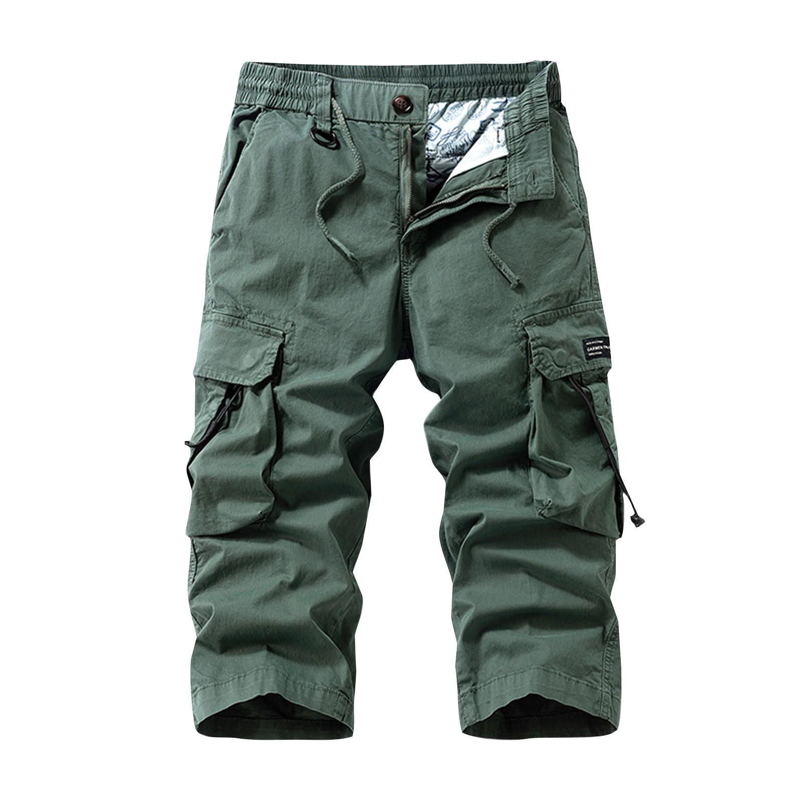 

Чоловічі універсальні повсякденні функціональні робочі укорочені штани вільного прямого крою з багатьма кишенями 30 армія зелений колір