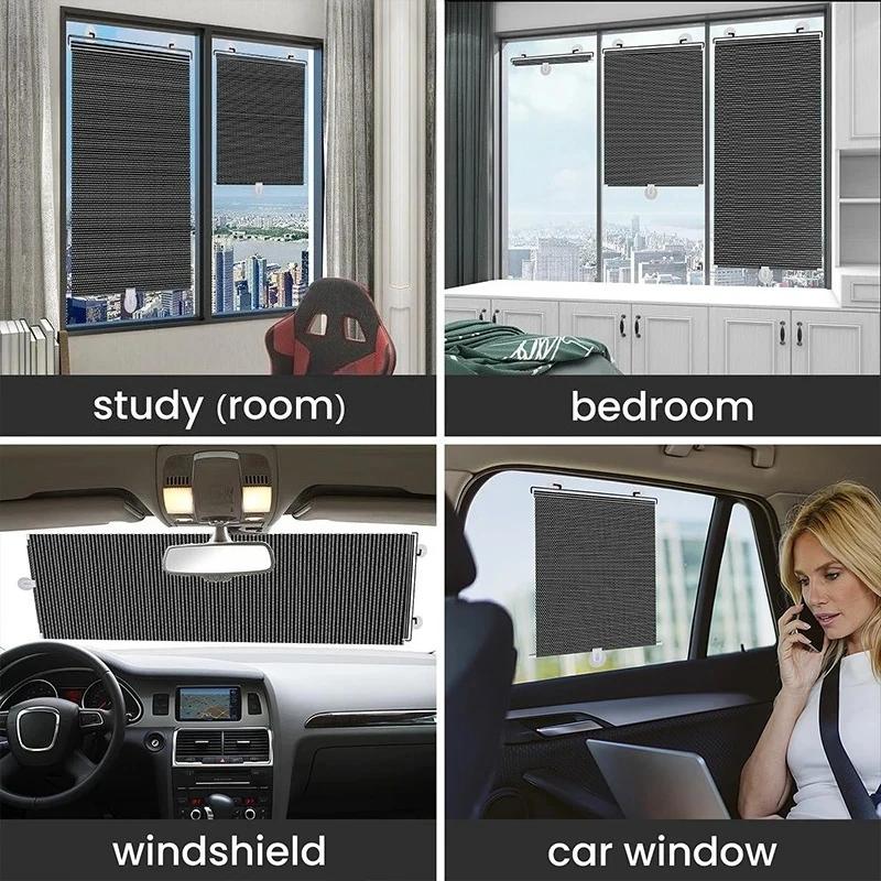 Universal Roller Blind Suction Cup Sunshade Window Shade Nailfree Easy Install Adjustable Curtain for Car Bedroom Kitchen Office