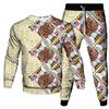 Poker Skull Print Autumn Men's Outfit Casual Tracksuits Vintage O Neck Sweatshirt Jogging Pants Sets Oversized Man 2 Piece Suits