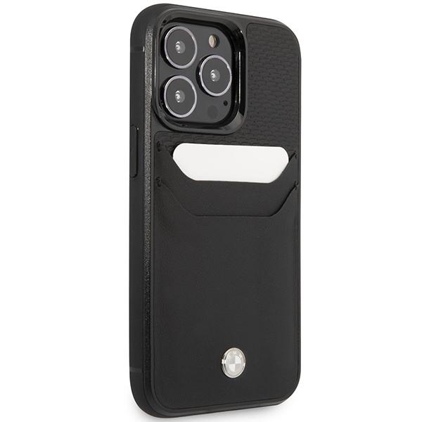 Etui do iPhone 14 Pro BMW Skórzane z kieszenią na karty Czarne