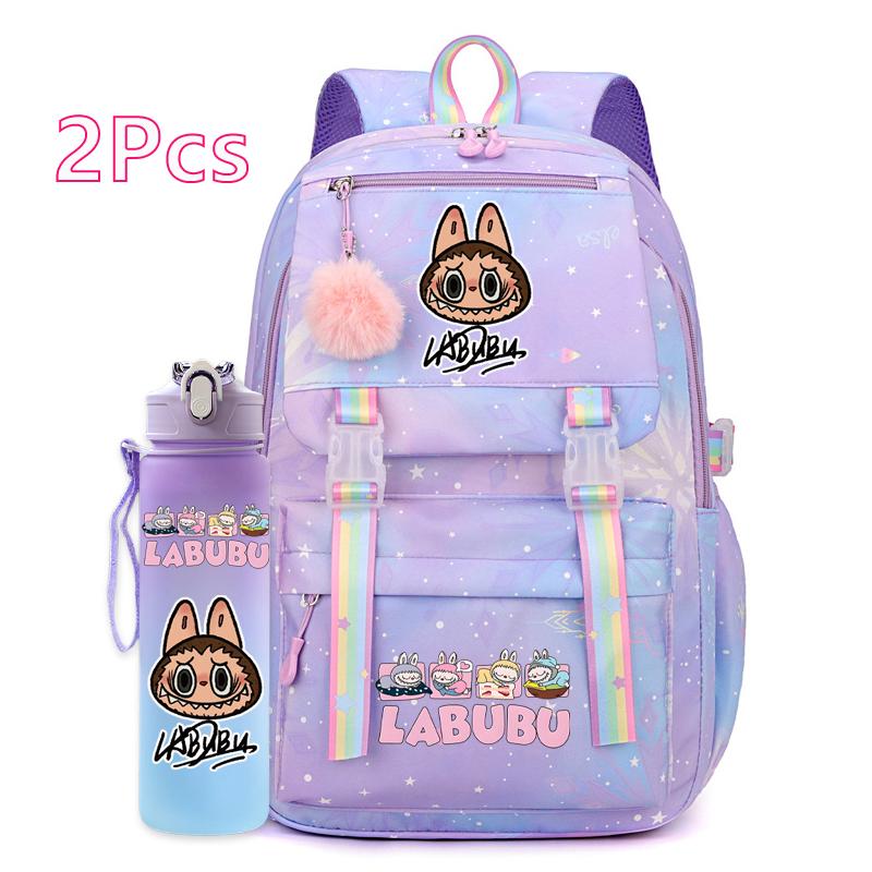 2 Stück/Set Niedlicher bedruckter Rucksack mit 750 ml Outdoor-Sport-Wasserflasche Schüler Mädchen Junge Schultasche Großes Fassungsvermögen Reisetasche Geschenk