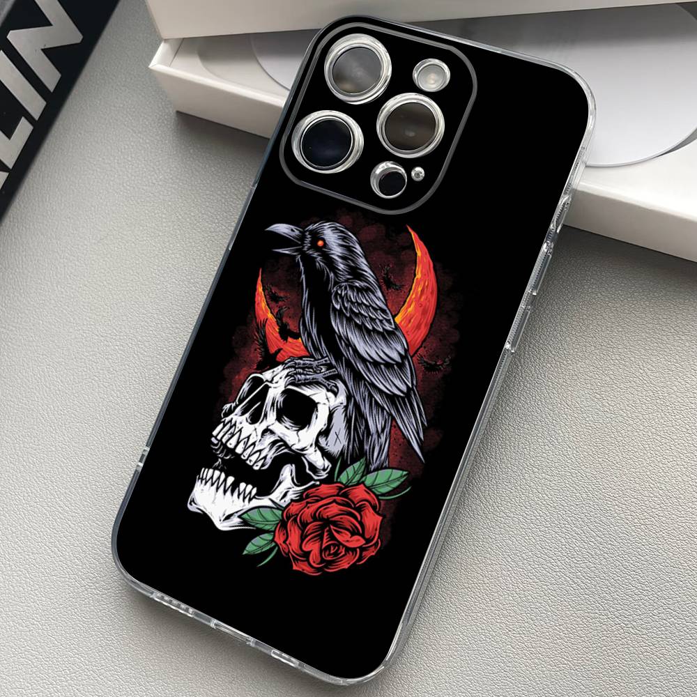 Skull Gothic Creepy Pastel Goth Phone Case For iPhone 17 15 14 13 11 12 16 Pro Max Plus Mini Transparent Silicone Soft Funda