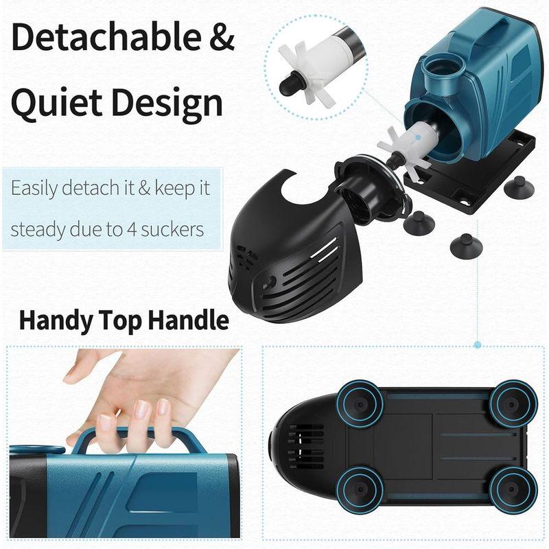 1000 GPH Submersible Inline Water Pump, 80W, 10ft Power Cord, Quiet Operation for Large Aquariums, Ponds, and Water Features