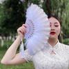 Feather Folding Fan Japanese Sweet Girl Dance Hand Fan with Pendant Tassels Gift Performances Wedding Party Decoration