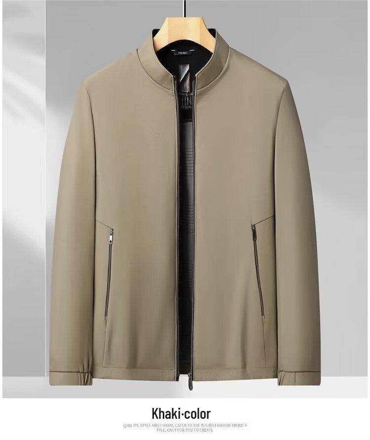 Men’s Light Luxury Double-Layer Business Casual Jacket - Stand-Up Collar, Solid Color, Suitable for Spring and Autumn
