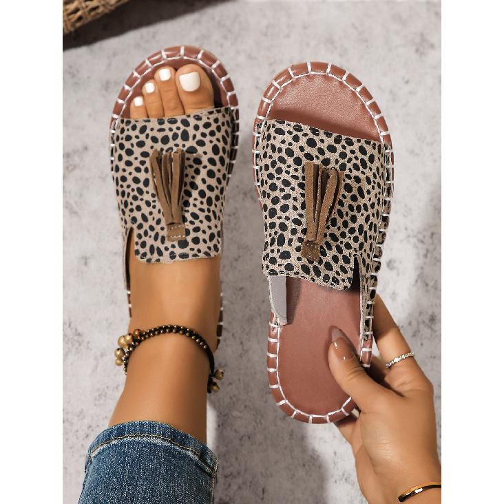 Damen Quasten Dekor Pantoletten Lässige Slip-On Flache Sommerschuhe Leichte Pantoletten