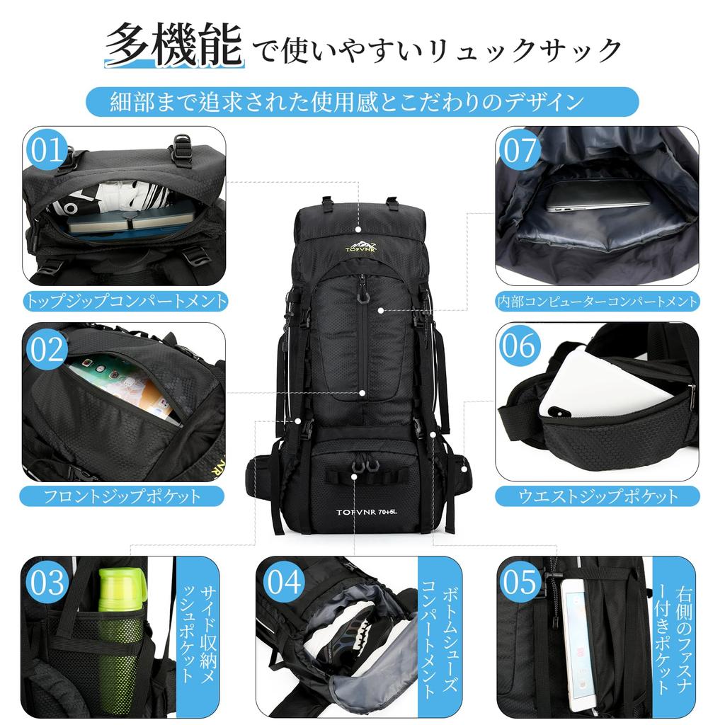 Kayiyasu 75L Large Capacity Mountaineering Ideal for and Emergency Waterproof and Unisex Backpack, Camping, Hiking, Travel, Preparedness,