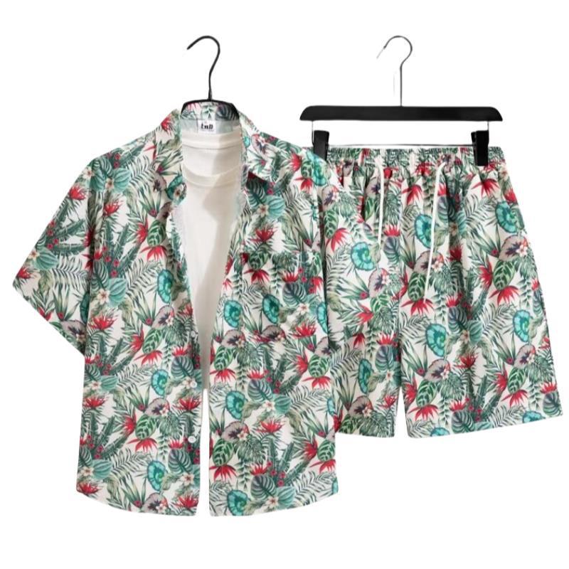 Unisex Summer Ice Silk Quick-Dry Hawaiian Shirt & Shorts Set