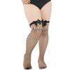 Plus Size Bow Fishnet Thigh-High Stockings - Sexy Black Mesh Cutout Design