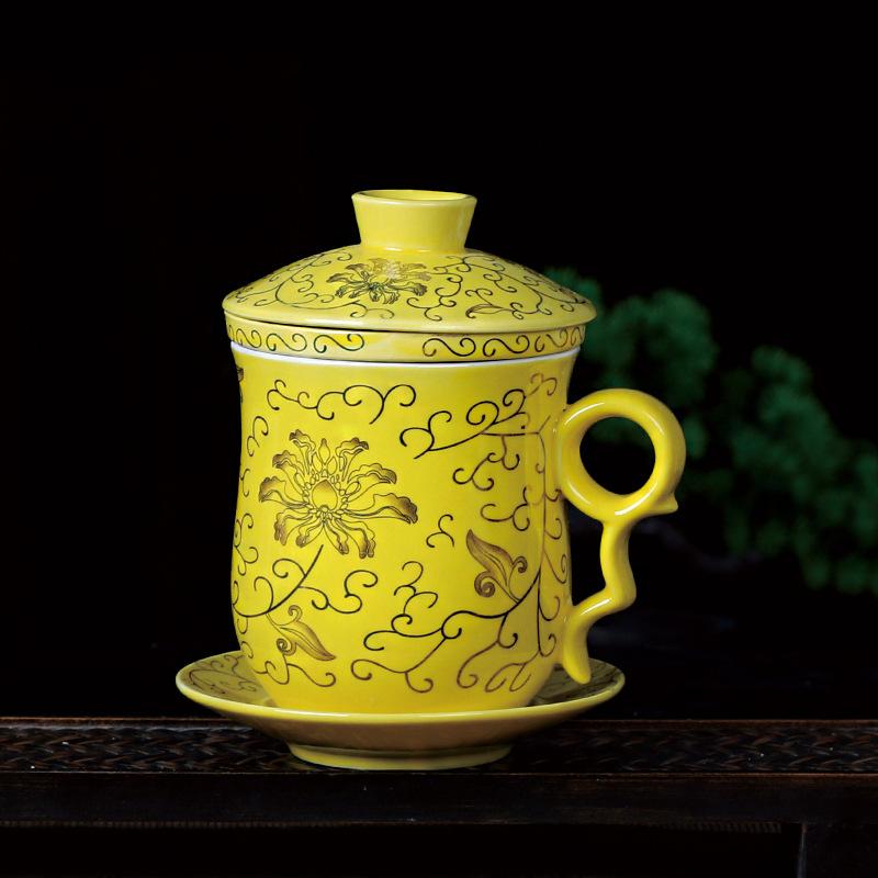 Dehua White Porcelain Office Mug with Lid Tea Filter Ceramic Cup Gift 350ml