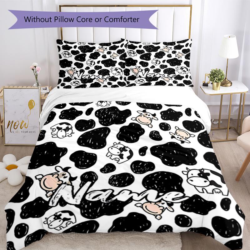 3pcs Custom Name Cow Bedding Set Duvet Cover Closure Includes 1 Duvet Cover & 2 Pillowcases, Soft and Comfortable for All Seasons.